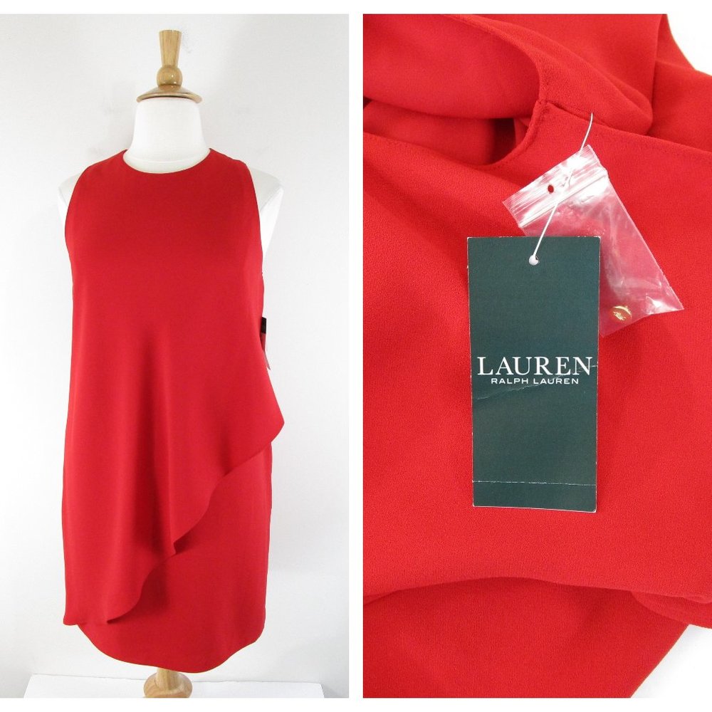 Lauren Ralph Lauren Red Drape Shift Dress 12 NEW